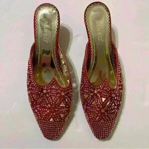 Ashro Vintage red women's heeled sandals with stones Size 9.5